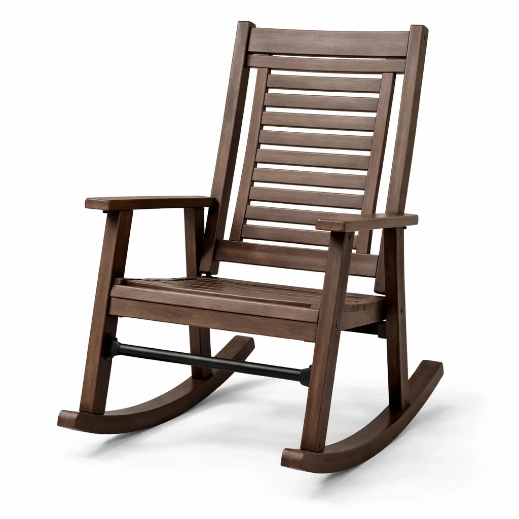Sedia a dondolo in legno marrone-LUXECUSHIONFIT