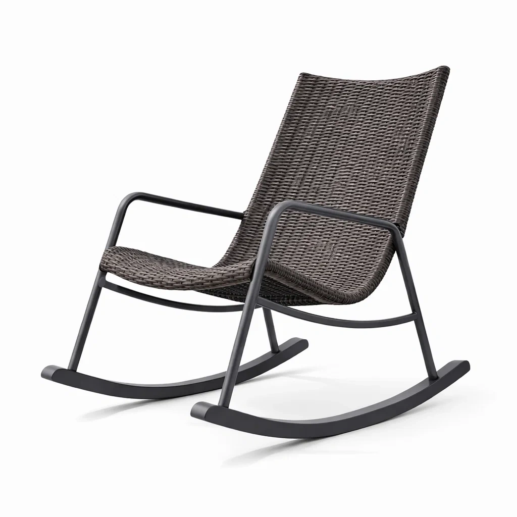 Sedia a dondolo in rattan sintetico e metallo grigio-LUXECUSHIONFIT