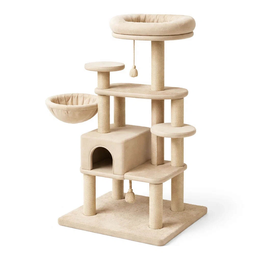 Tiragraffi per gatti in peluche e sisal beige-dreamroomfit