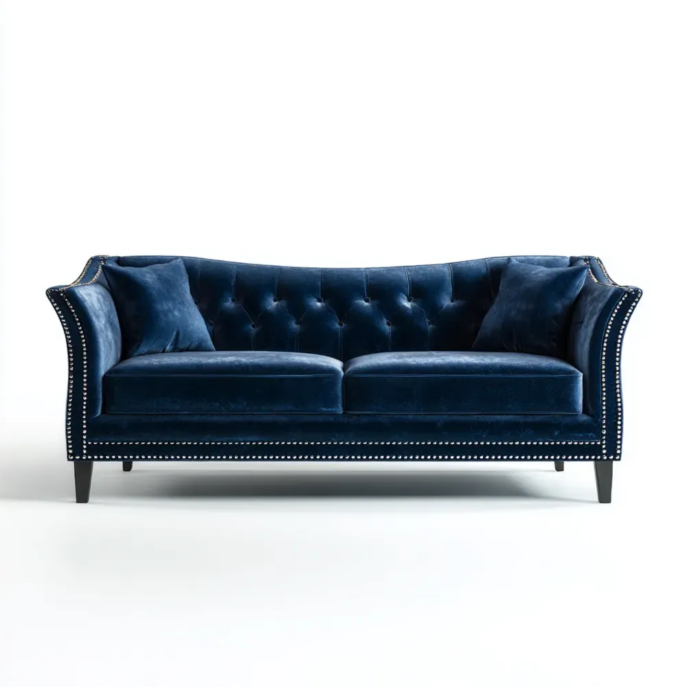 Divano due posti in velluto 150x80x85 cm – Blu Notte – Design Classico