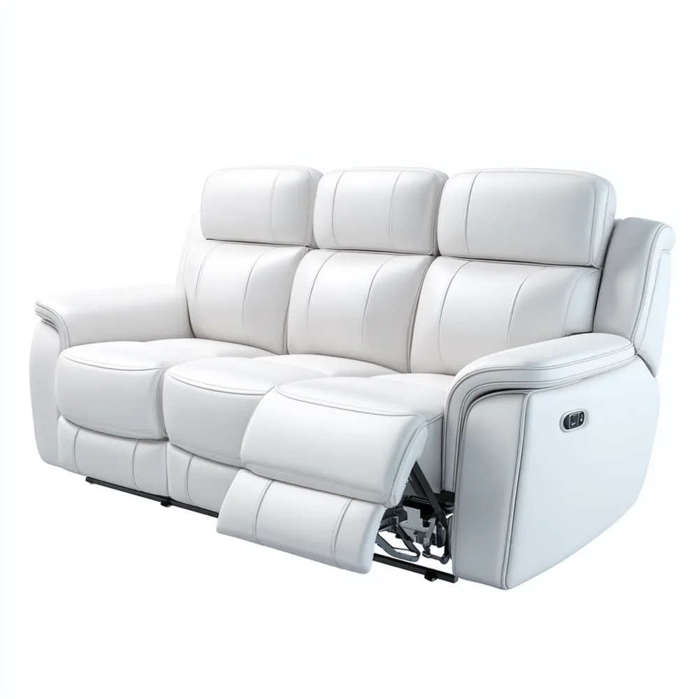 Divano a tre posti in pelle (200x95x100 cm) con funzione reclinabile - Bianco - Design moderno