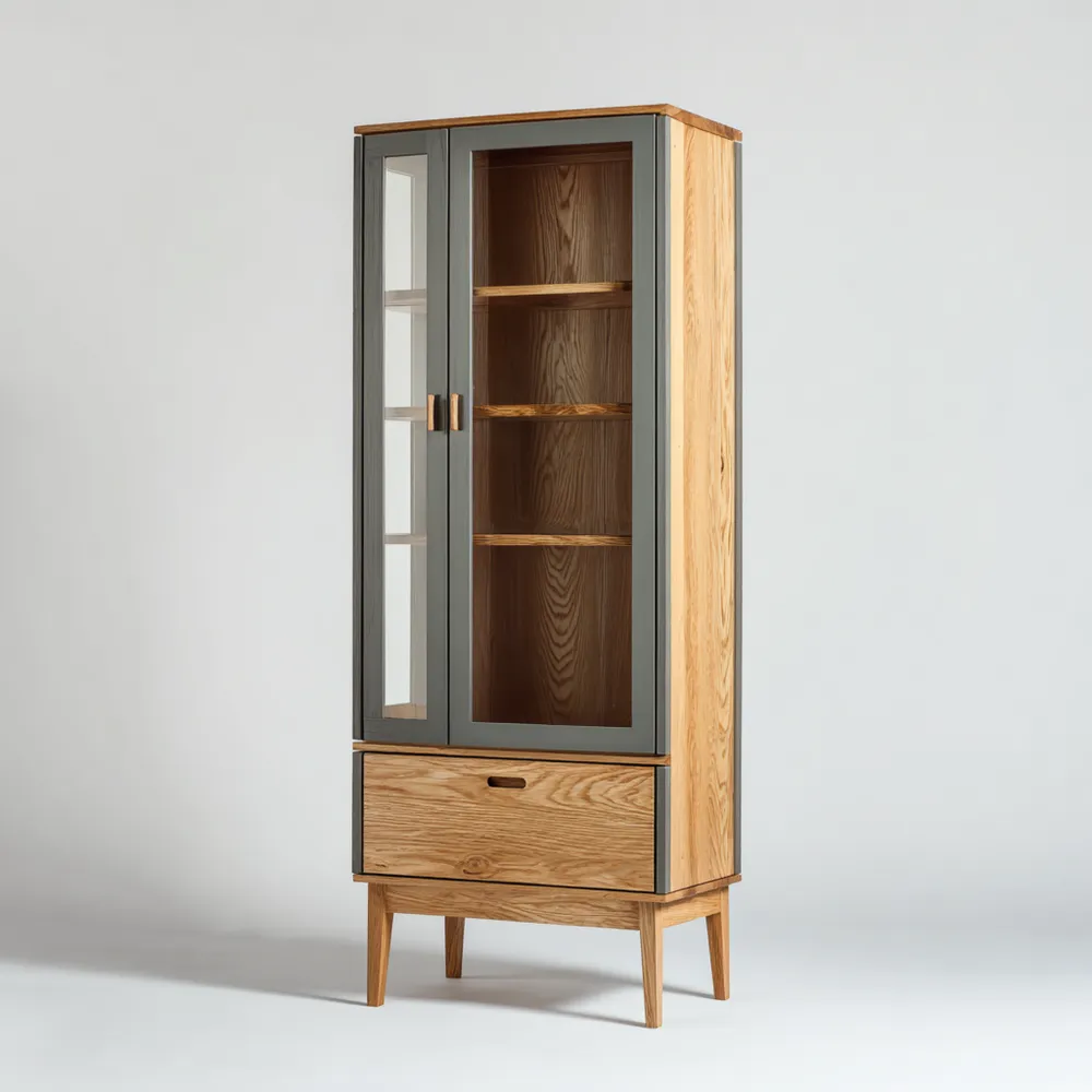 Armadio decorativo in legno e vetro 190x80x40 cm - Grigio/Naturale