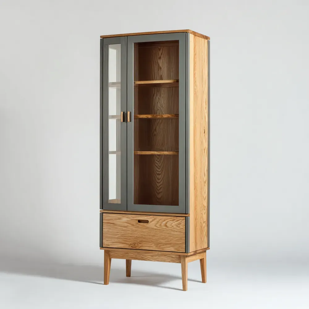 Armadio decorativo in legno e vetro 190x80x40 cm - Grigio/Naturale