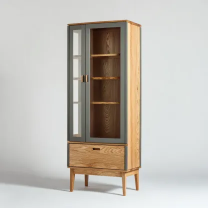 Armadio decorativo in legno e vetro 190x80x40 cm - Grigio/Naturale