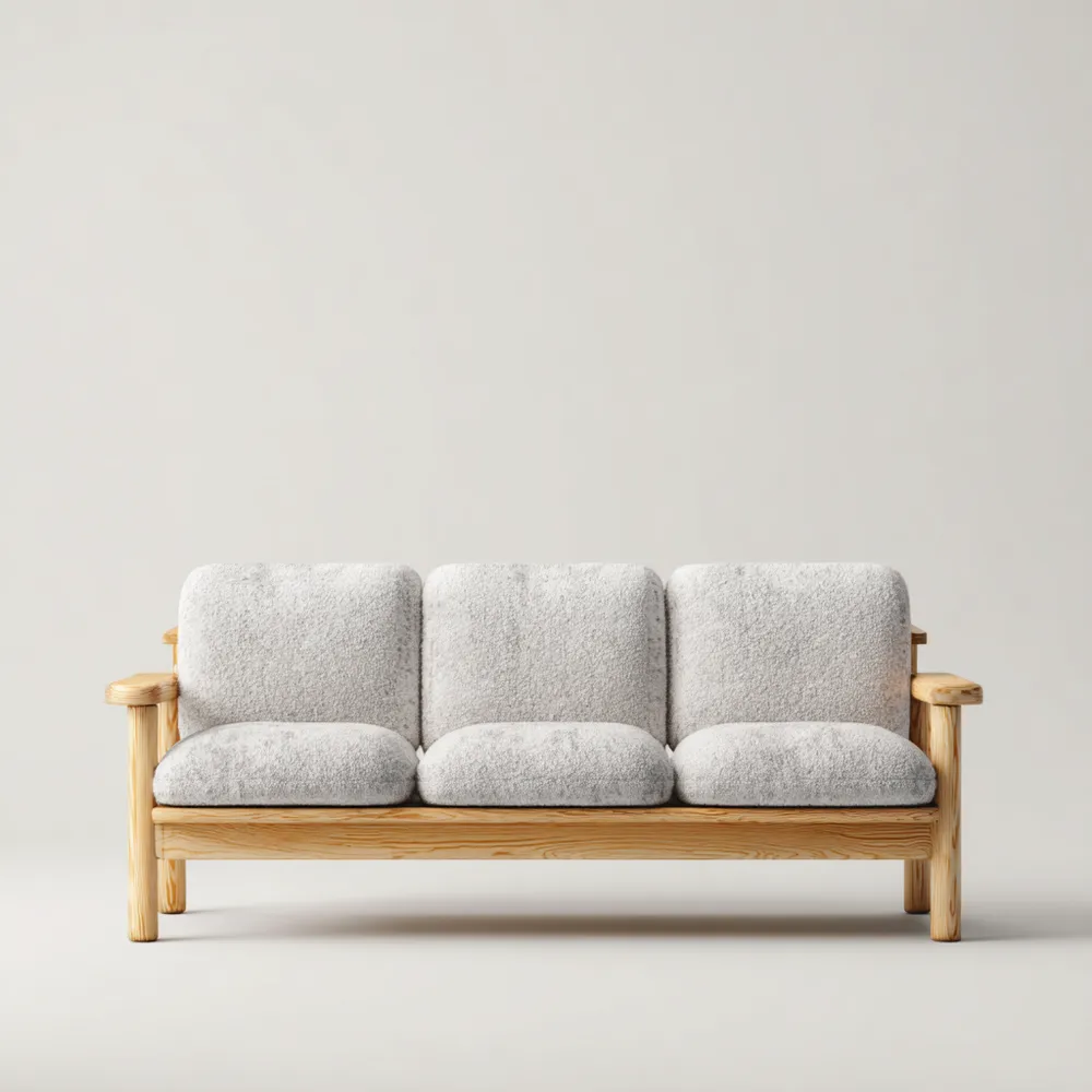 Divano a tre posti 200x80x85 cm in Legno Massello e Tessuto - Grigio Chiaro - Design Moderno