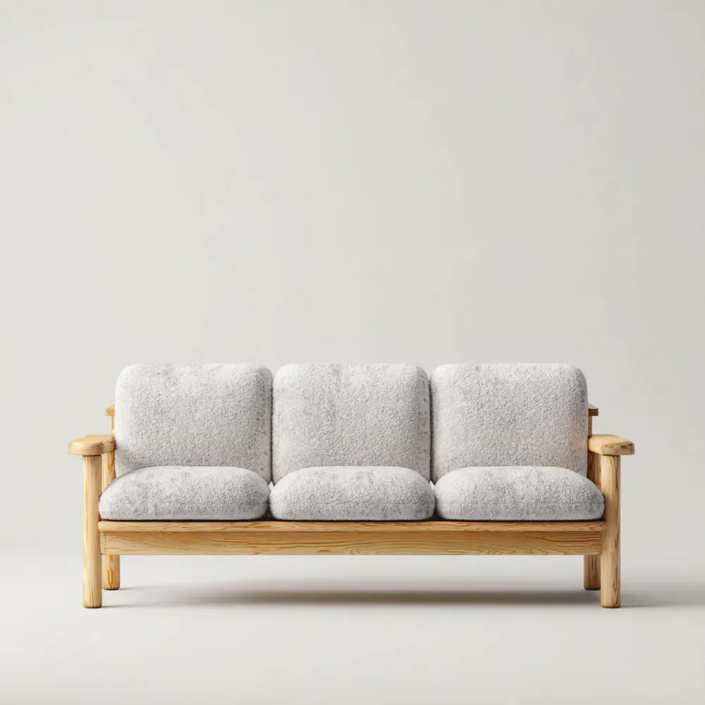 Divano a tre posti 200x80x85 cm in Legno Massello e Tessuto - Grigio Chiaro - Design Moderno