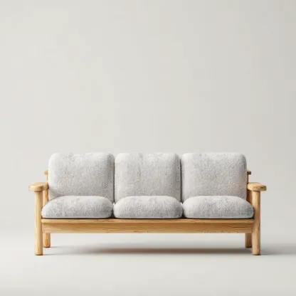 Divano a tre posti 200x80x85 cm in Legno Massello e Tessuto - Grigio Chiaro - Design Moderno