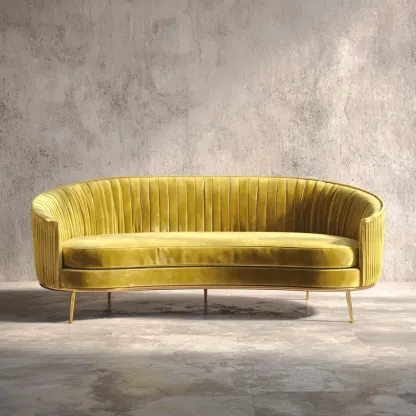 Divano due posti in velluto 180x85x75 cm - Giallo - Design moderno