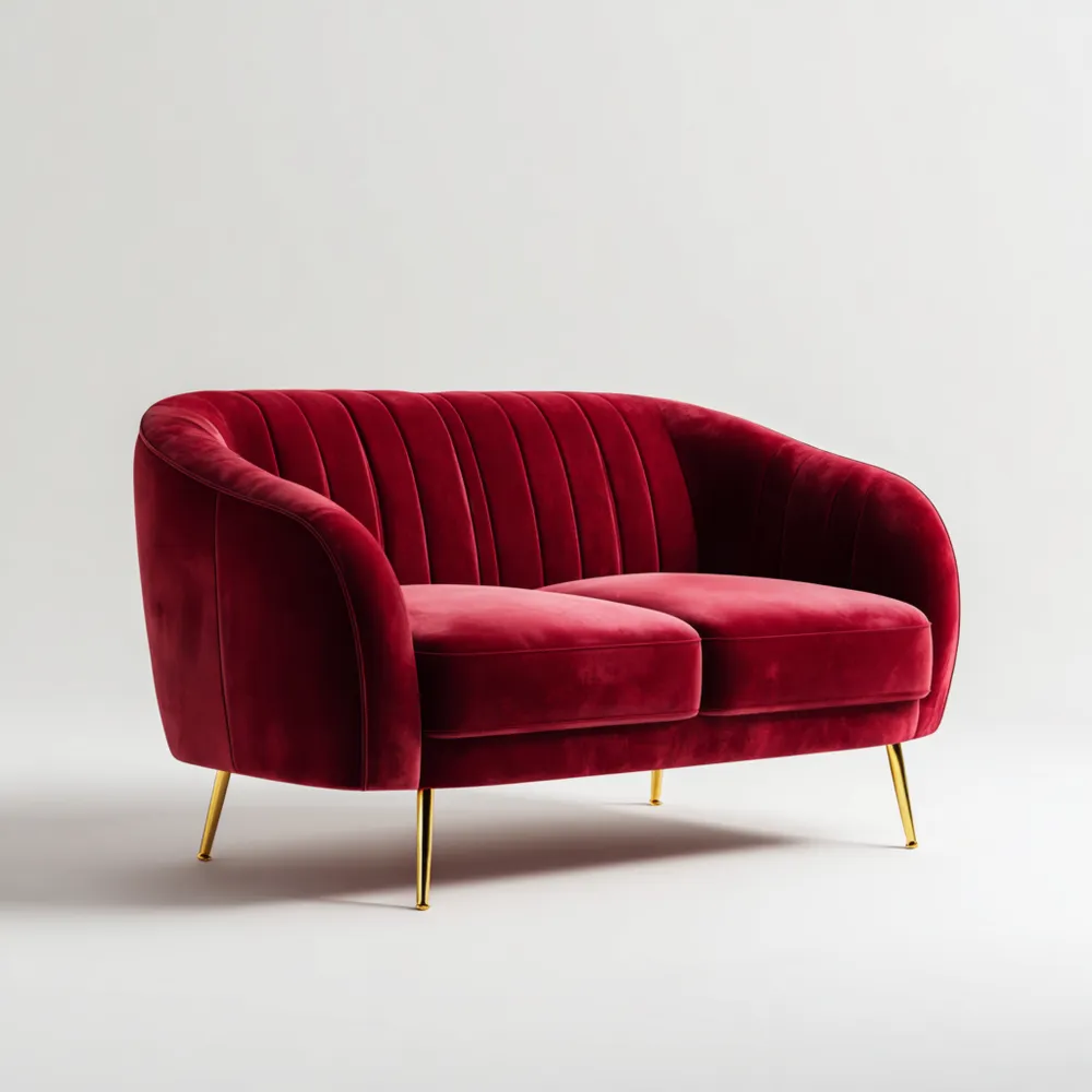 Canapé 2 places Velours 130x80x75 cm - Rouge - Design Contemporain