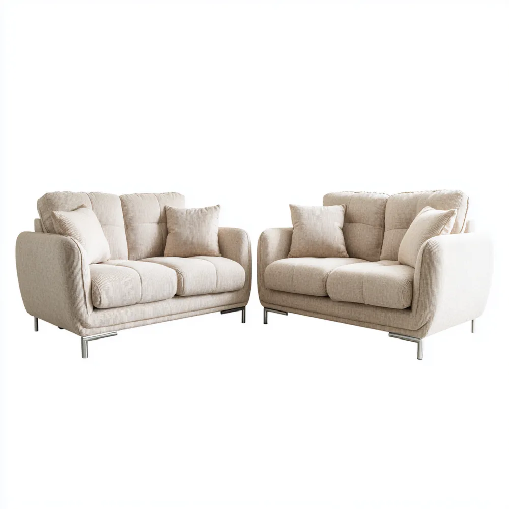 Ensemble de Canapés 2 Places Tissu Doux 150x85x90 cm – Beige – Design Moderne