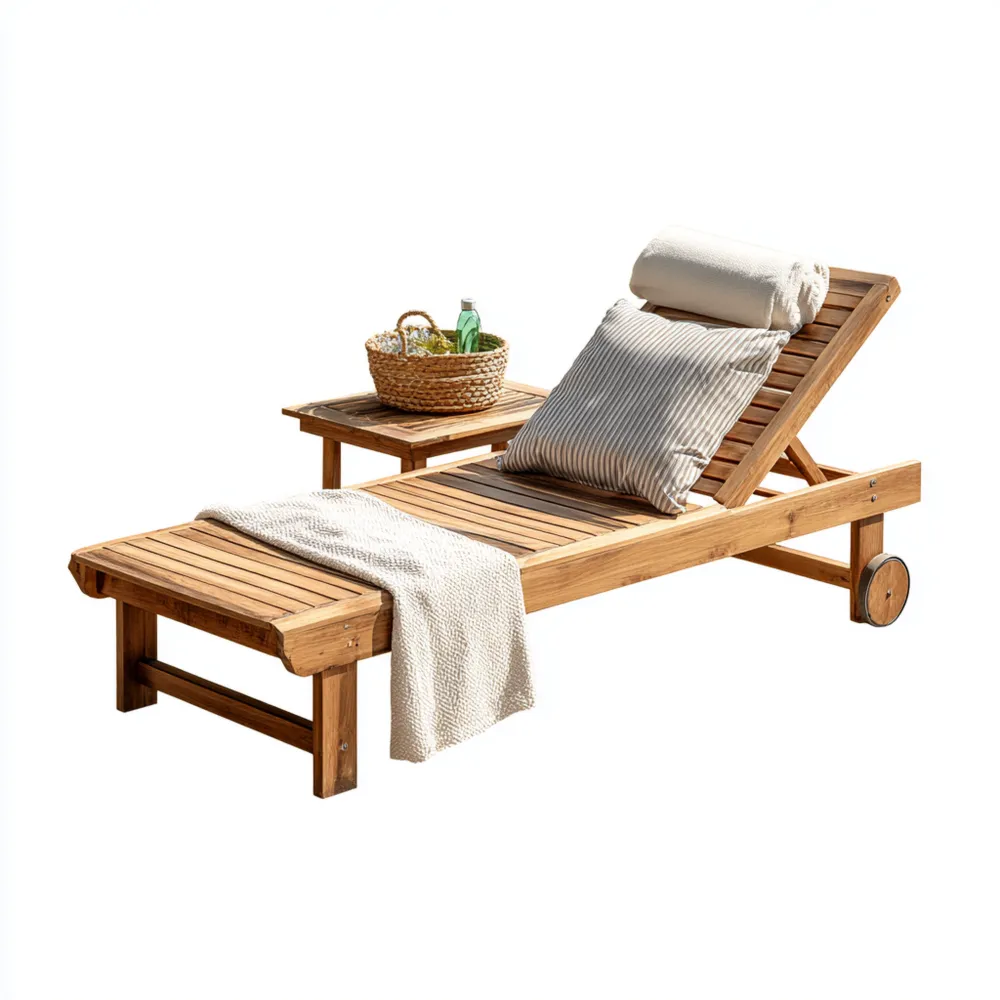 Chaise longue de jardin en bois 200x65x35 cm – Design classique