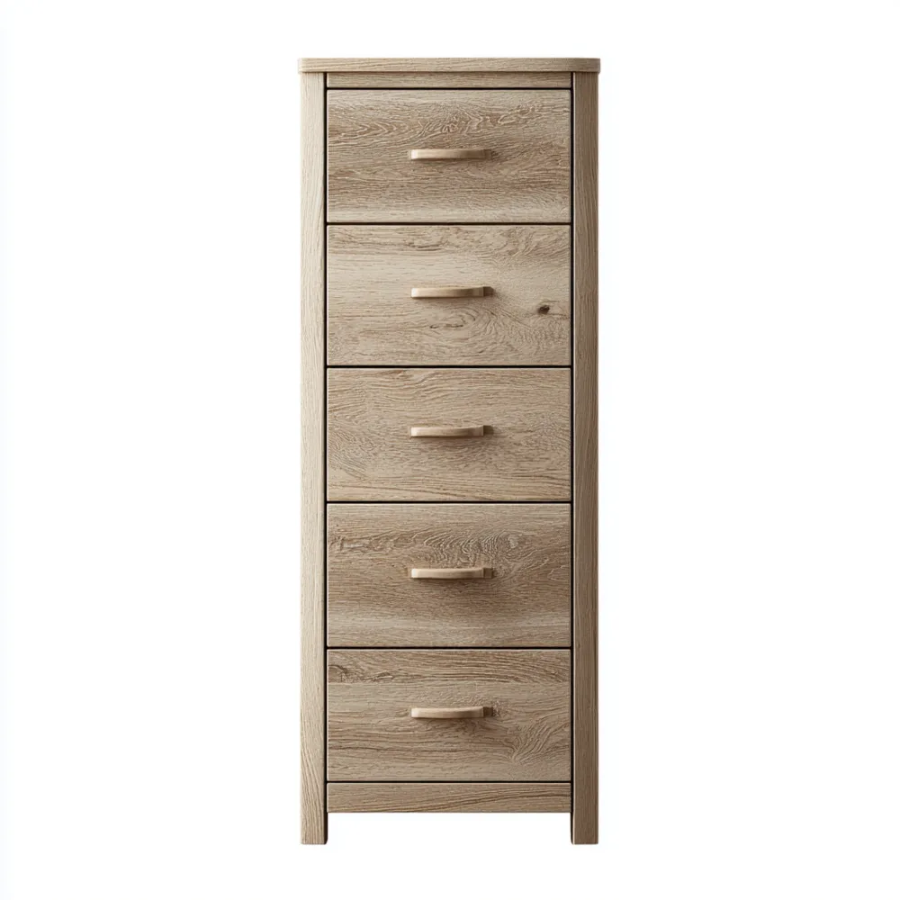 Commode 5 Tiroirs 45x40x115 cm Bois Clair - Design Classique