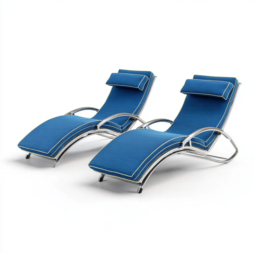 Chaise longue de jardin en métal 190x65x85 cm – Bleu – Design ergonomique