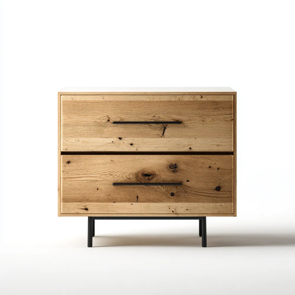 Commode en bois massif 80x40x75 cm – Chêne naturel – Design industriel