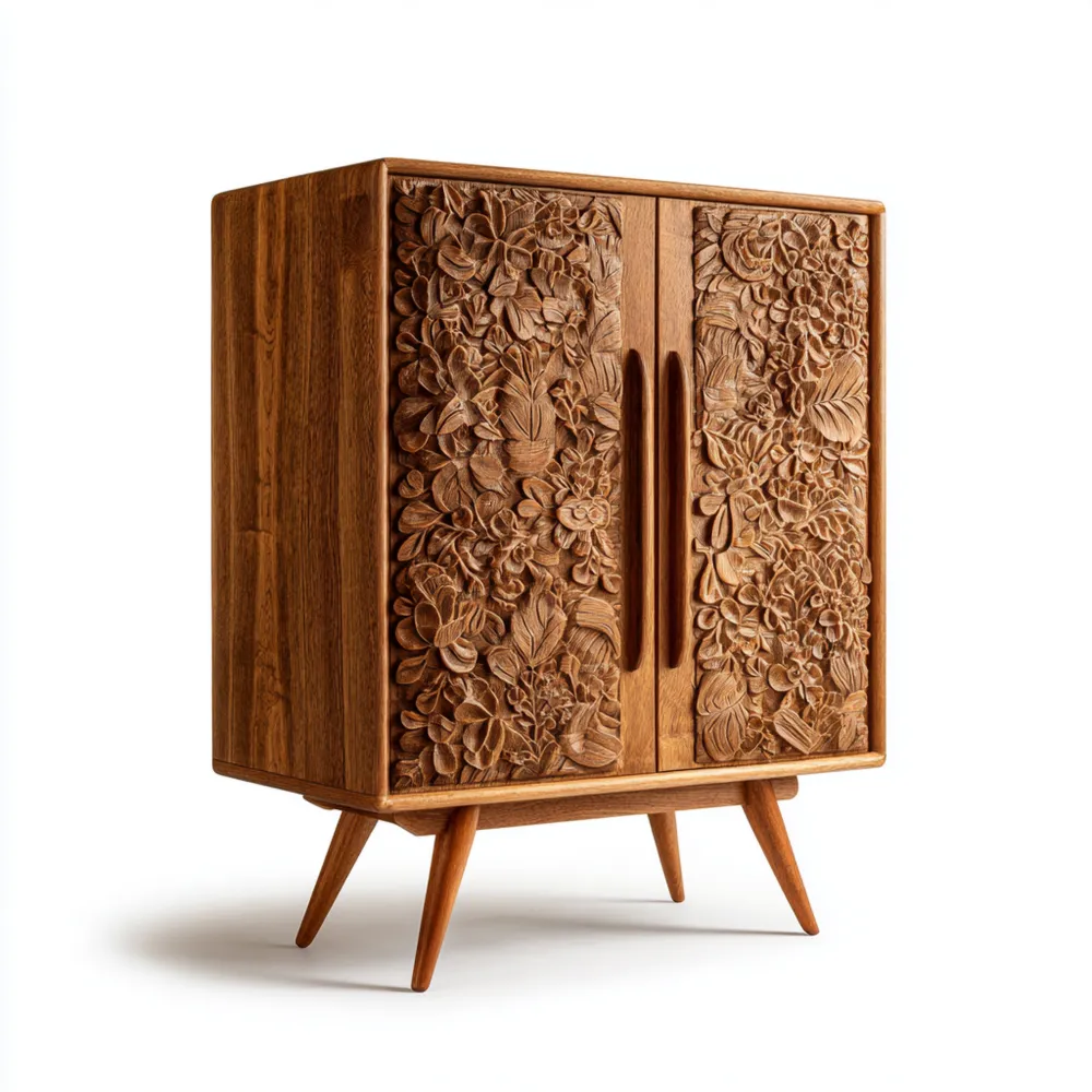 Armoire de rangement en bois sculpté floral 100x45x150 cm - Bois Naturel