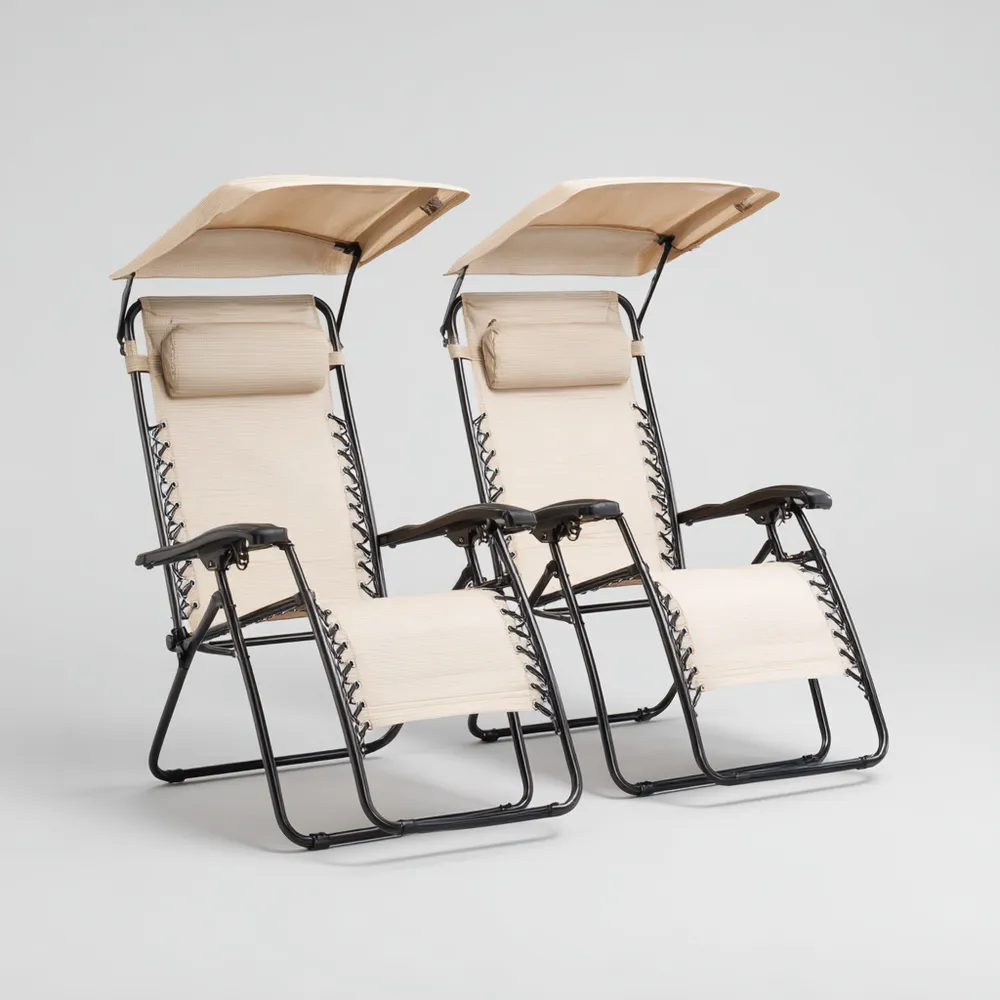 Chaise longue de jardin pliable 180x65x113 cm textile Beige avec pare-soleil
