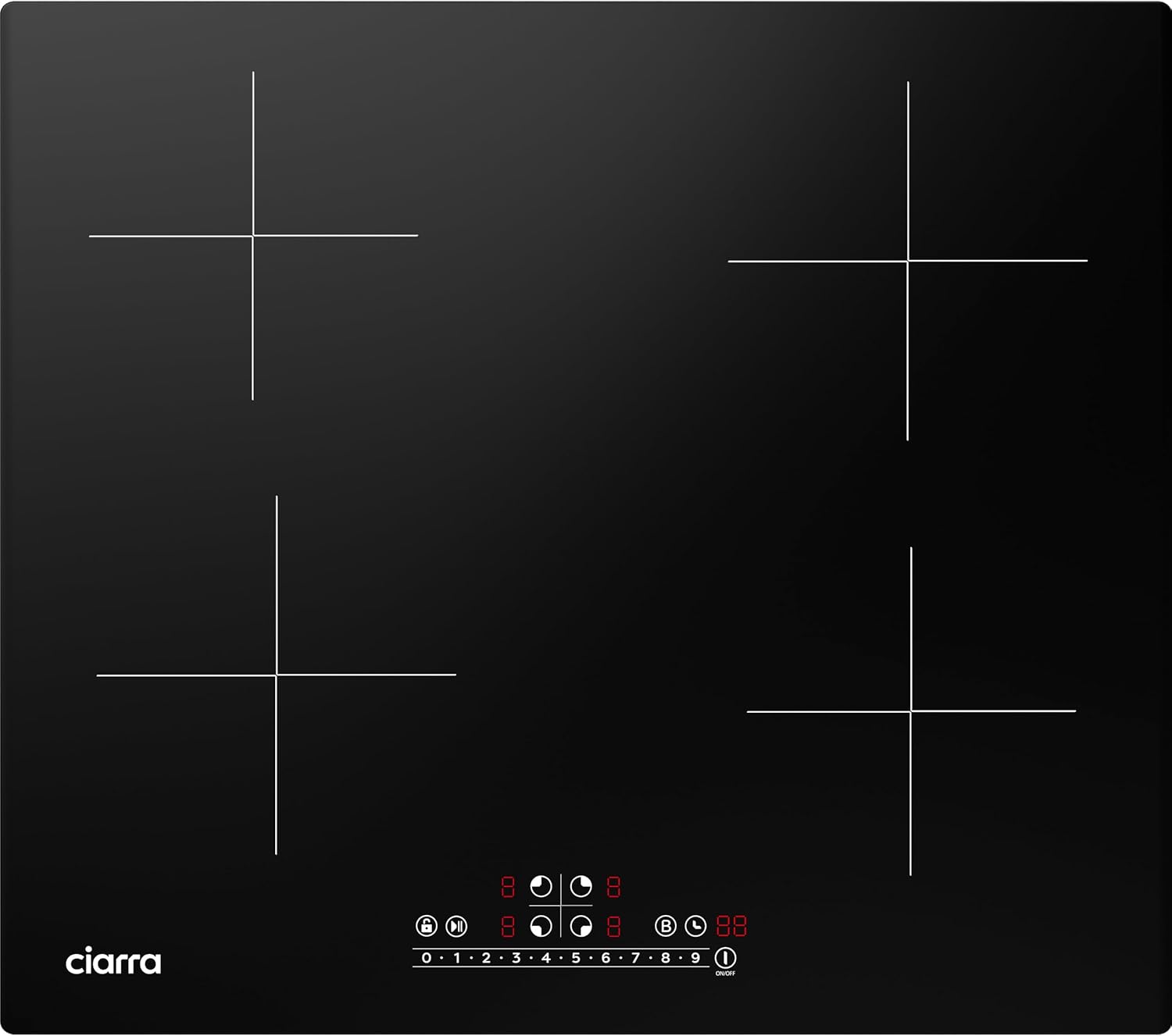 CIARRA CBBIH4B Einbau Induktionskochfeld 60 cm - 4 Zonen - Power Booster - Touch-Bedienung - 9 Leistungsstufen - Timer - 7200 W-Loftgoloft