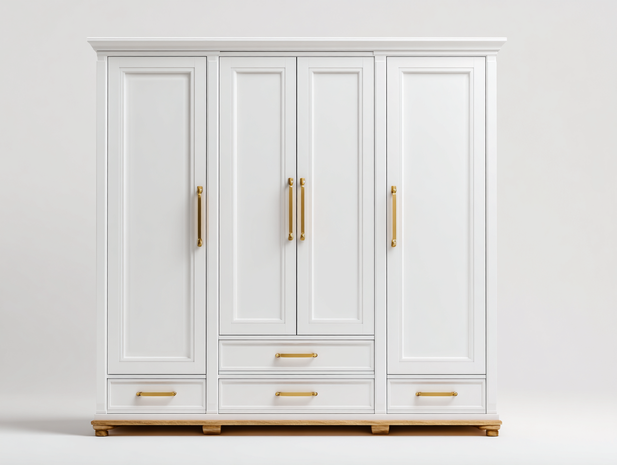 Kleiderschrank Holzoptik 200x60x220 cm - Weiß-Gold - klassisches Design für das Schlafzimmer-Bamboogohub