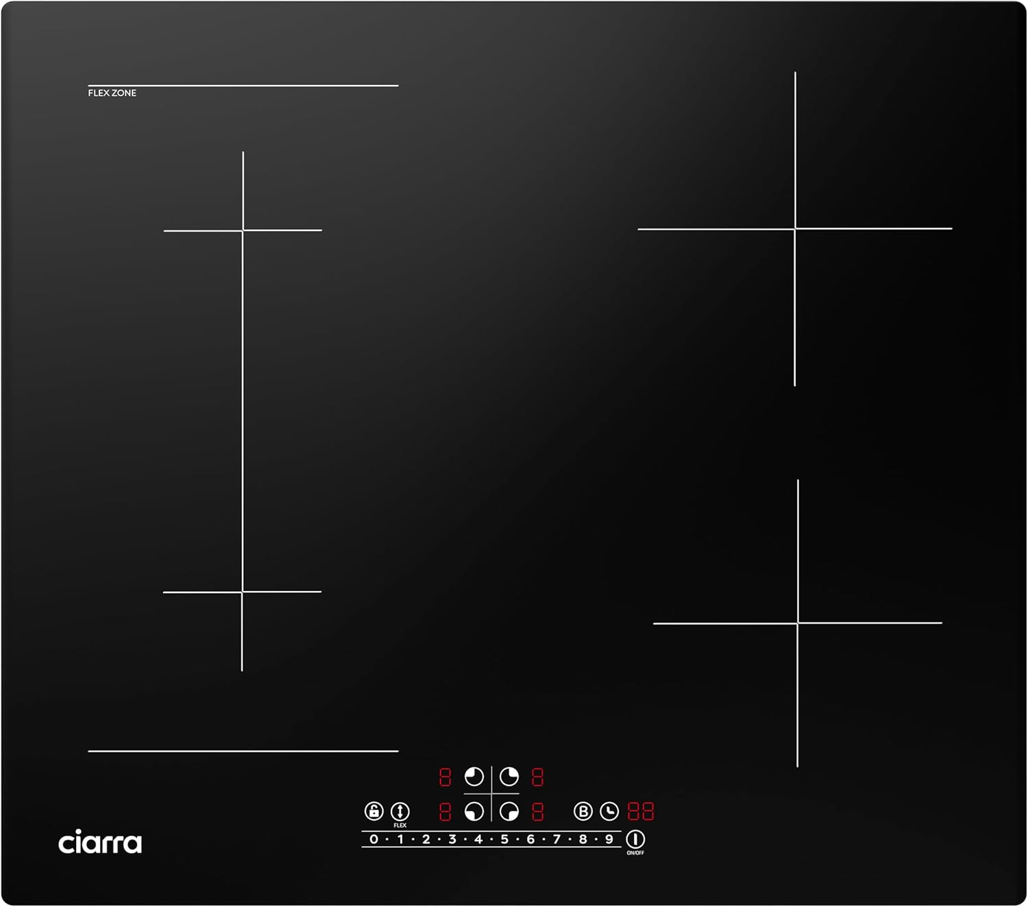 CIARRA CBBIH4BF Induktionskochfeld 60 cm - 4 Platten - Flexzonen - Bridge Bräterzone - PowerBoost - Slider Touch - 9 Stufen - 7200 W-Loftgoloft