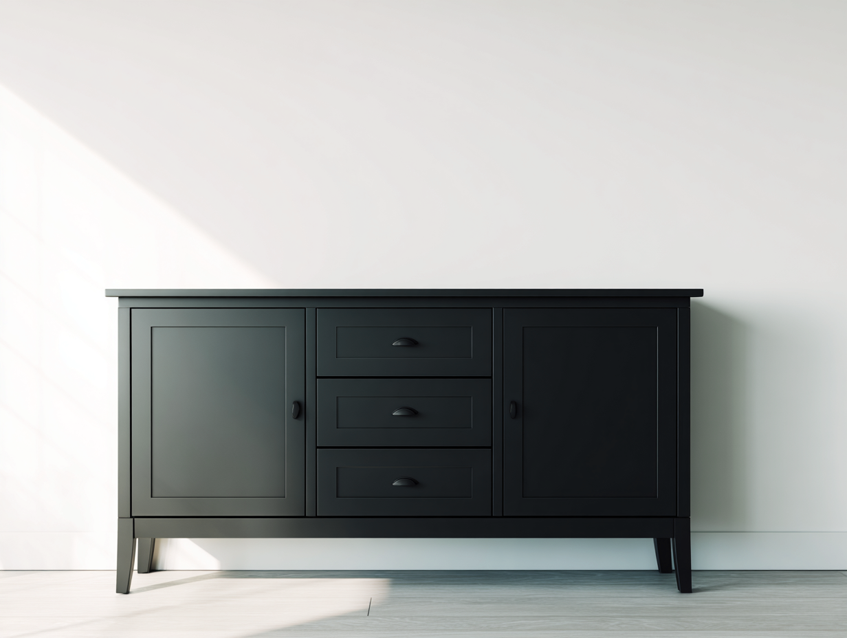 Dielenschränke Holz 150x40x85 cm - Schwarz - Stauraum mit Türen und Schubladen-Bamboogohub