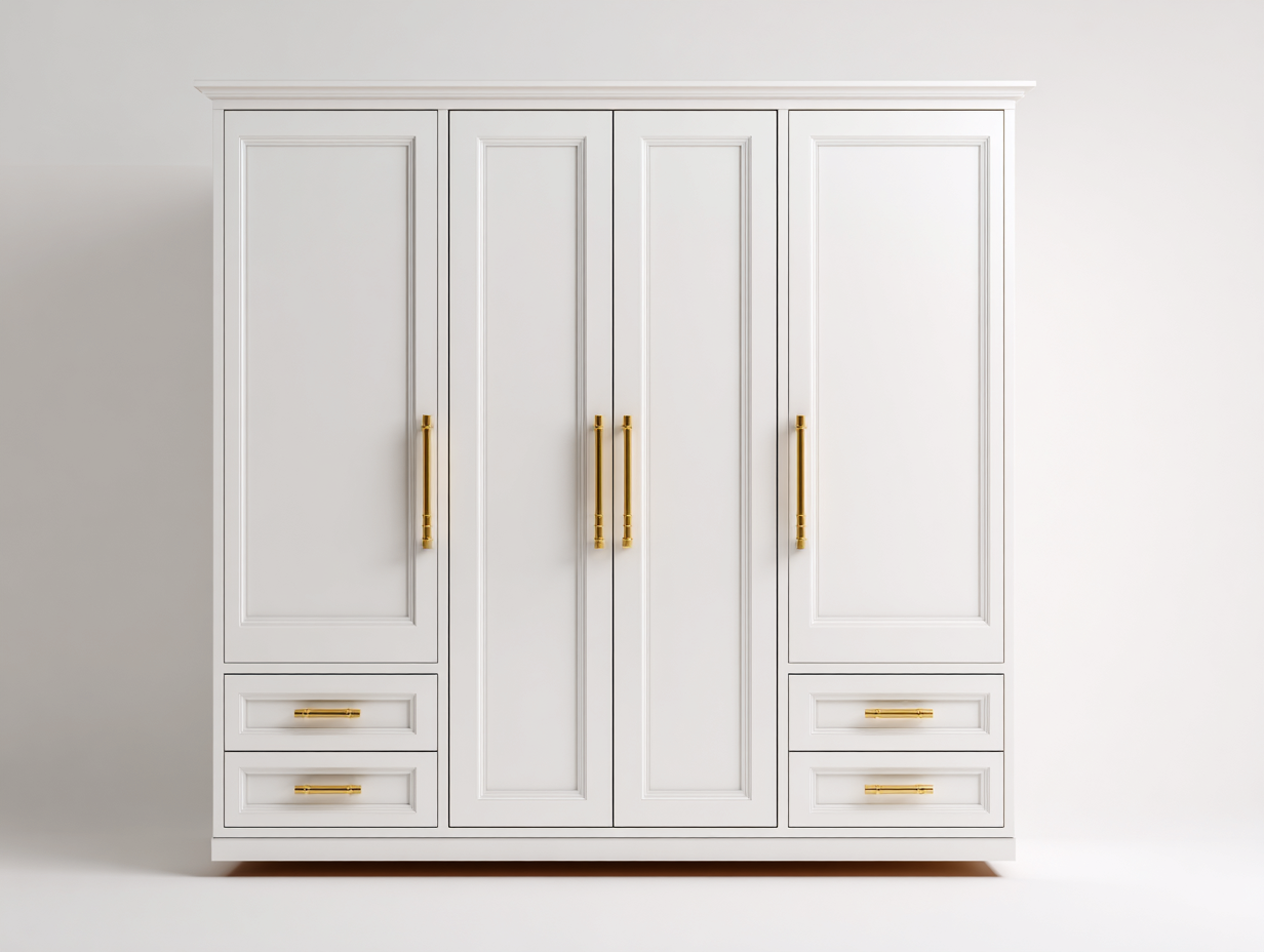 Kleiderschrank Holz 200x60x210 cm - Weiß-Gold - klassisches Design-Bamboogohub