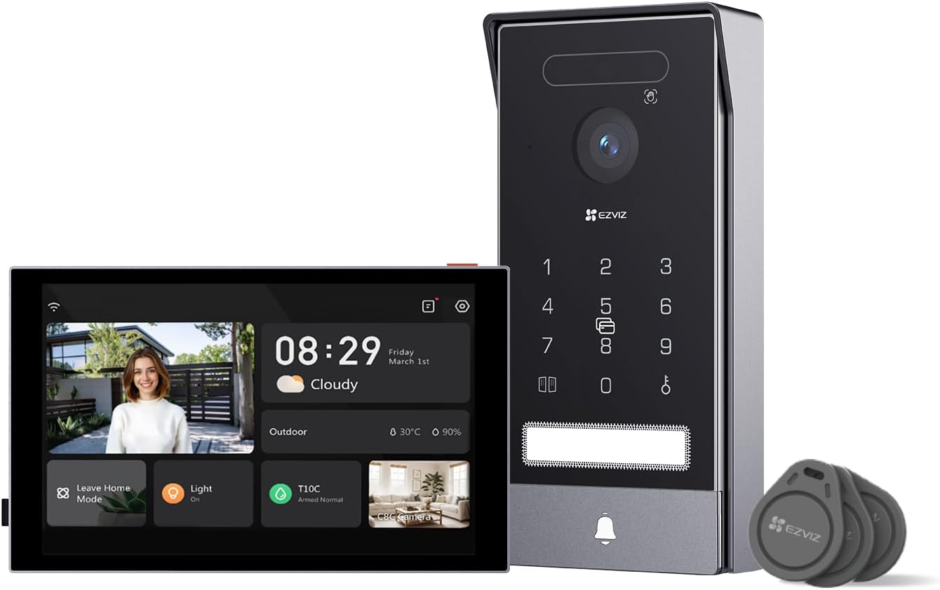 EZVIZ HP7 Pro 4K Türsprechanlage mit Türöffner - 8 Zoll Touchscreen-Monitor - 2-Draht-Bus - Handflächen- und Gesichtserkennung - Farbnachtsicht-Loftgoloft