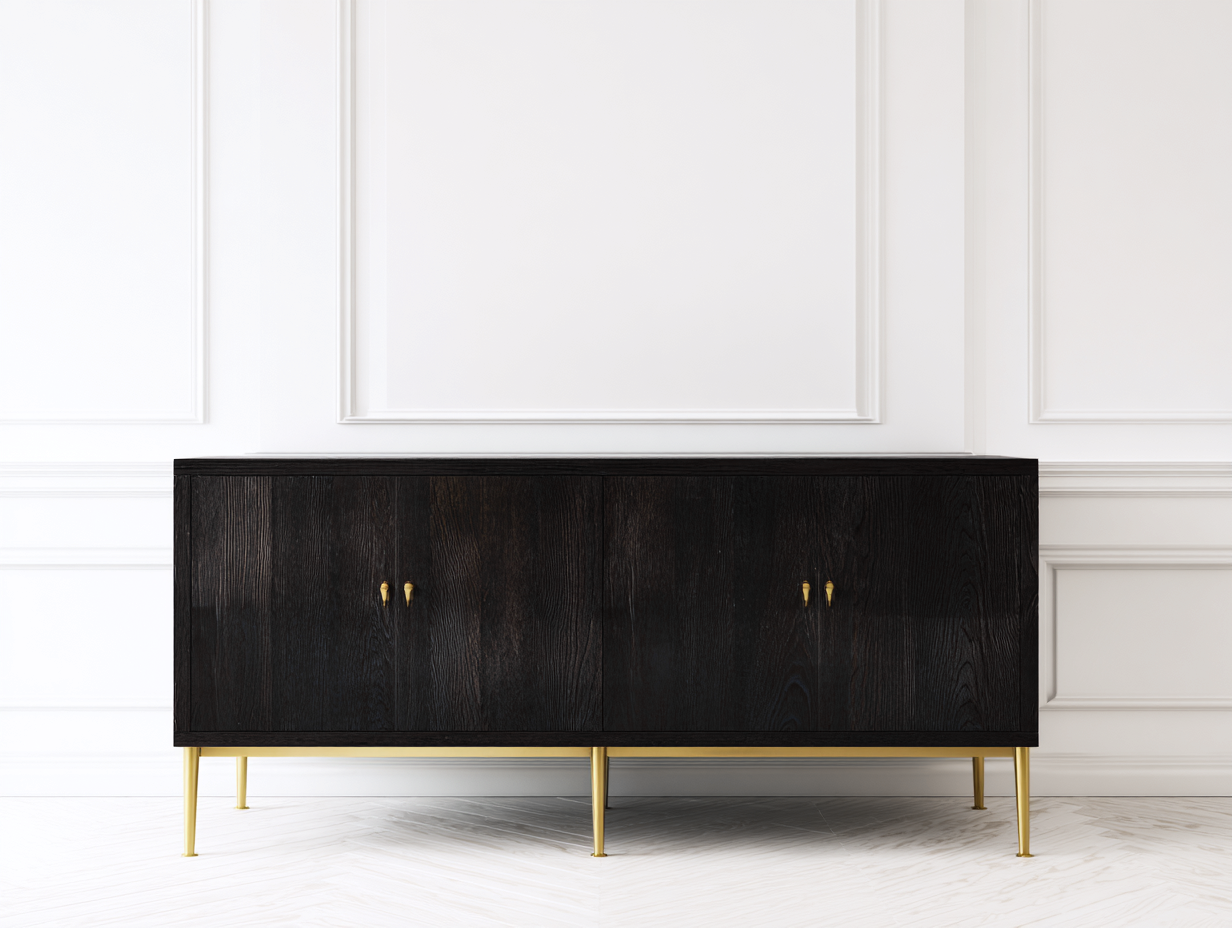 Dielenschränke Holz 180x40x75 cm - Schwarz - Stauraum mit Türen-Bamboogohub