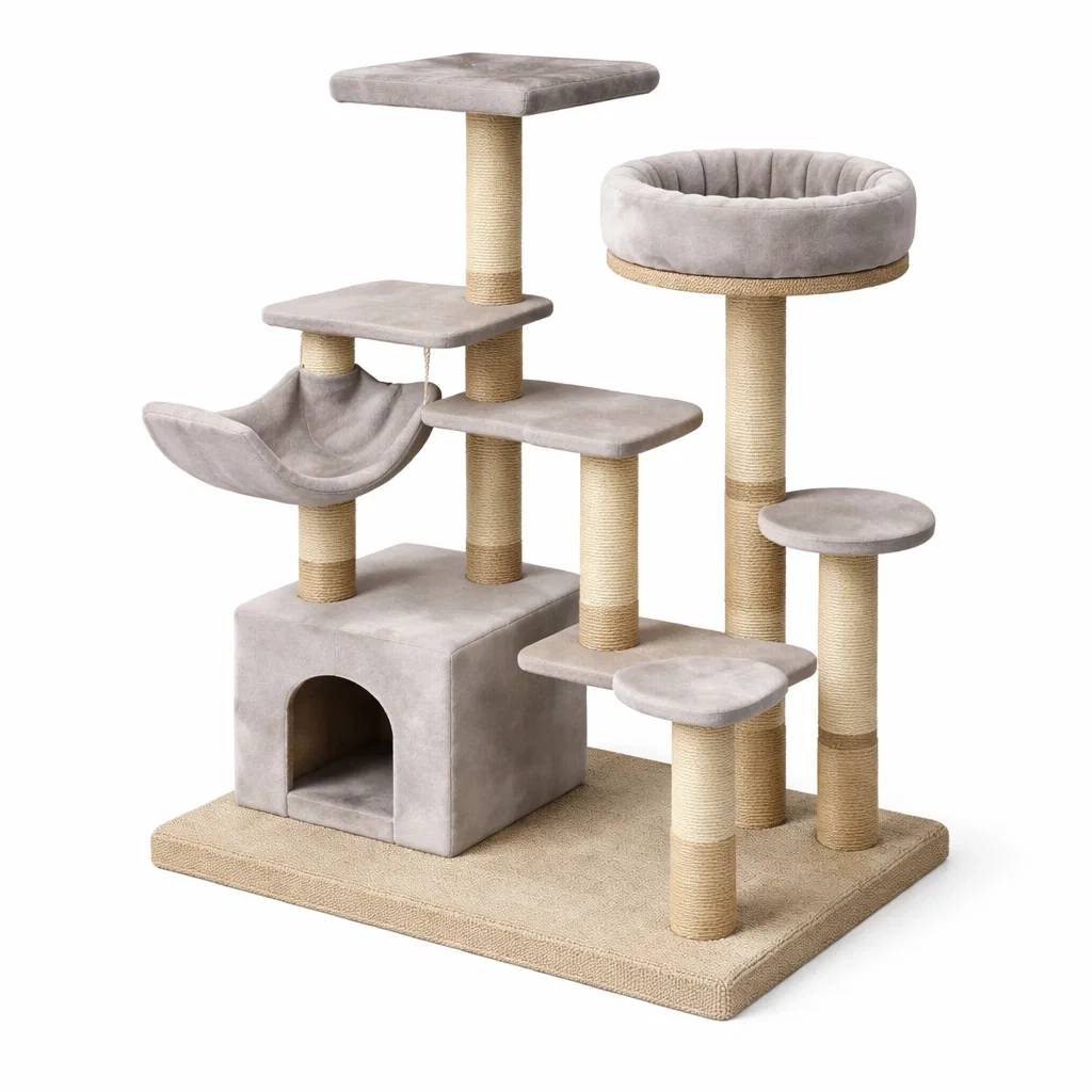 Tiragraffi per gatti in tessuto grigio e sisal-PURESOFASTYLE