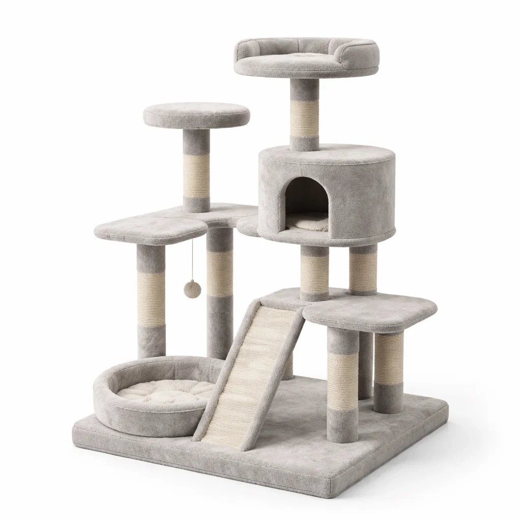 Tiragraffi per gatti in peluche e sisal grigio-PURESOFASTYLE