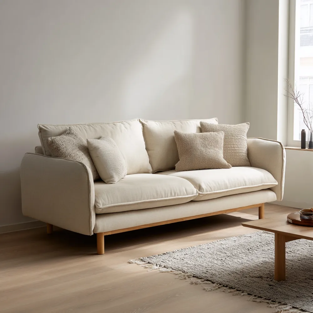 Divano due posti imbottito in tessuto 190x90x85 cm - Beige - Design contemporaneo-Gentelara