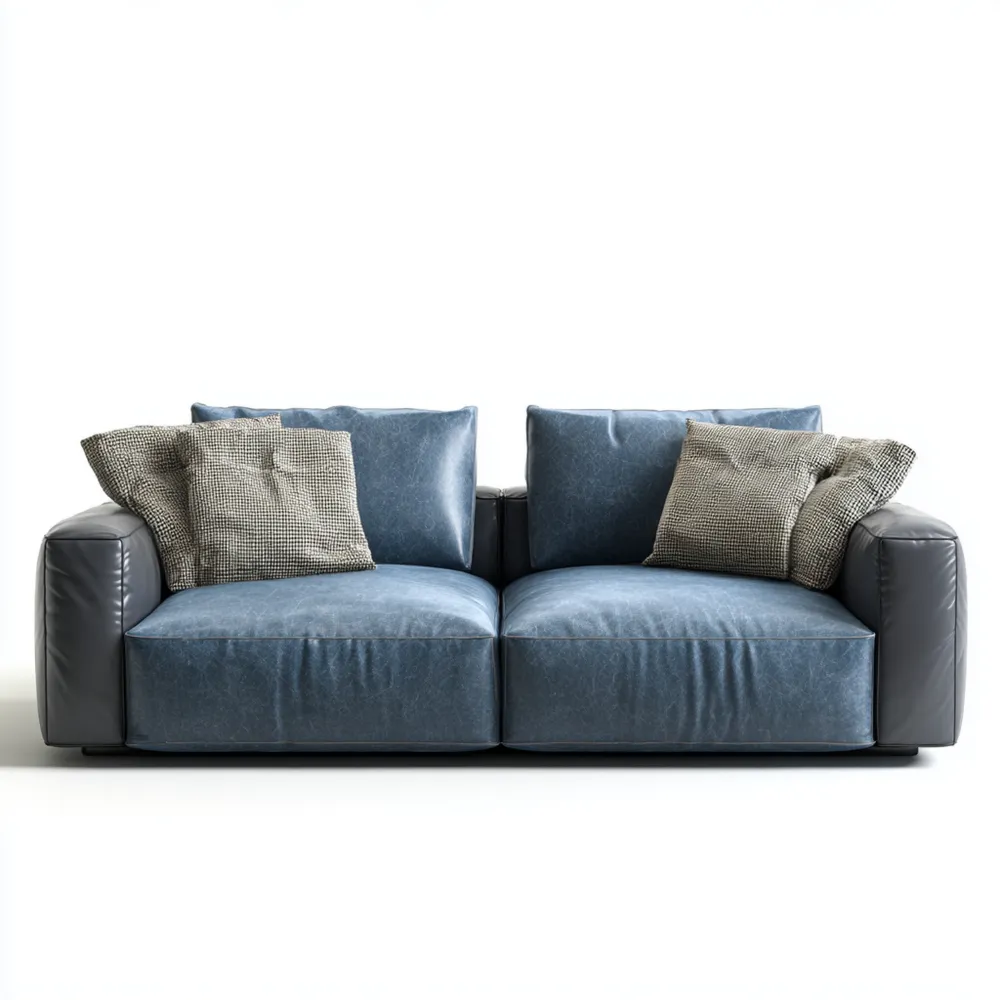 Divano due posti moderno in pelle Blu 180x90x85 cm-Gentelara