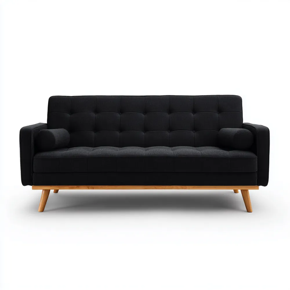 Divano due posti in tessuto imbottito 150x85x80 cm - Nero - Design moderno-Gentelara