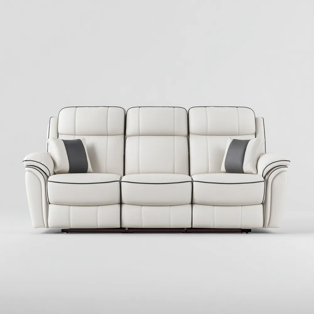 Divano a tre posti in pelle 210x95x100 cm - Bianco - Design Recliner-Gentelara