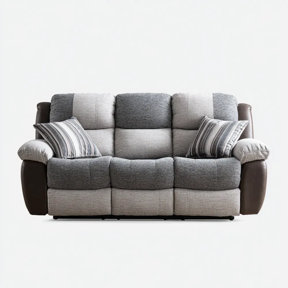 Divano a tre posti 200x95x100 cm - Tessuto morbido - Grigio/Beige/Marrone-Stillivano