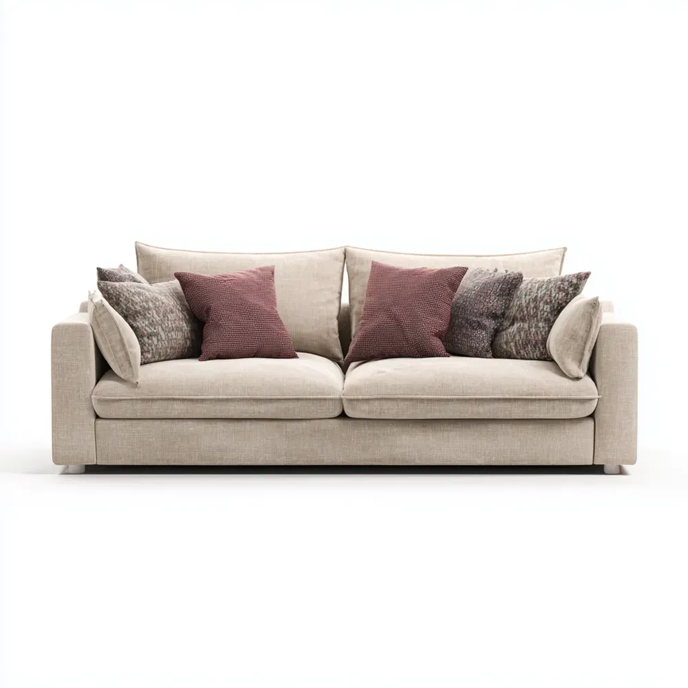 Divano due posti imbottito in tessuto 200x100x90 cm - Beige - Design Moderno-Stillivano