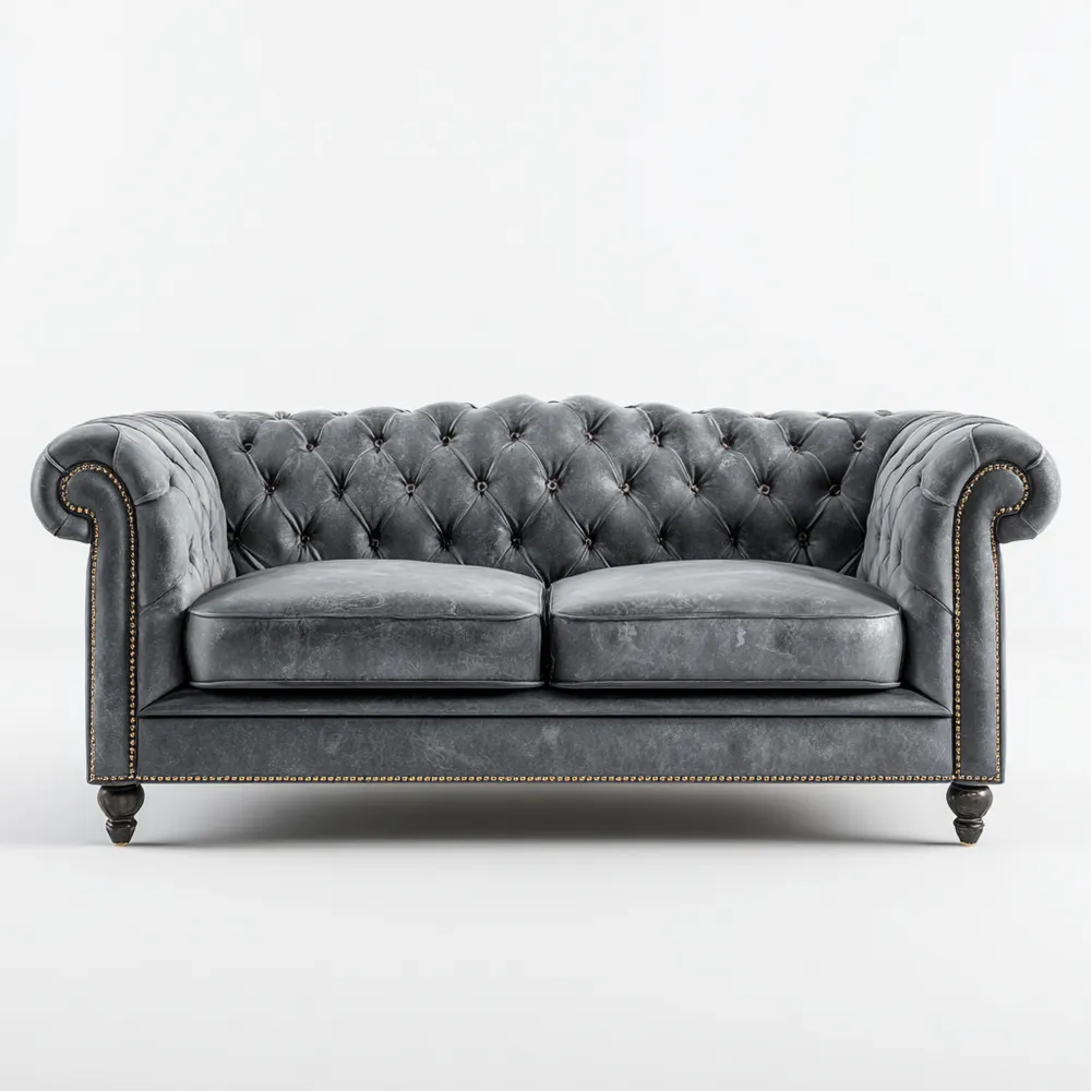 Divano due posti in pelle 180x90x75 cm - Grigio - Design Classico-Stillivano