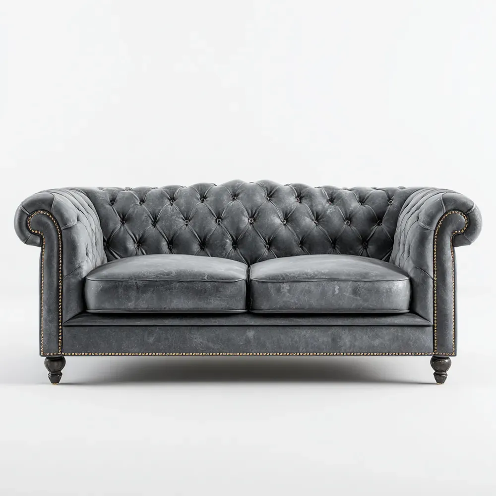 Divano due posti in pelle 180x90x75 cm - Grigio - Design Classico-Stillivano