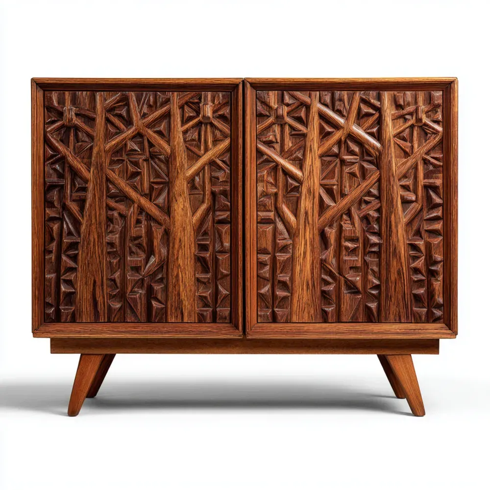 Credenza in legno intagliato 100x40x80 cm - Design geometrico-Stillivano