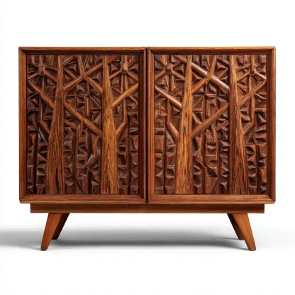 Credenza in legno intagliato 100x40x80 cm - Design geometrico-Stillivano