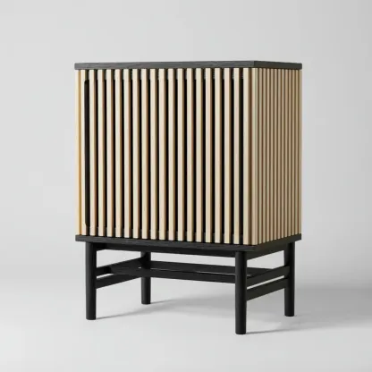 Mobile contenitore Legno Massello 80x40x120 cm – Nero/Naturale – Design Moderno-Stillivano