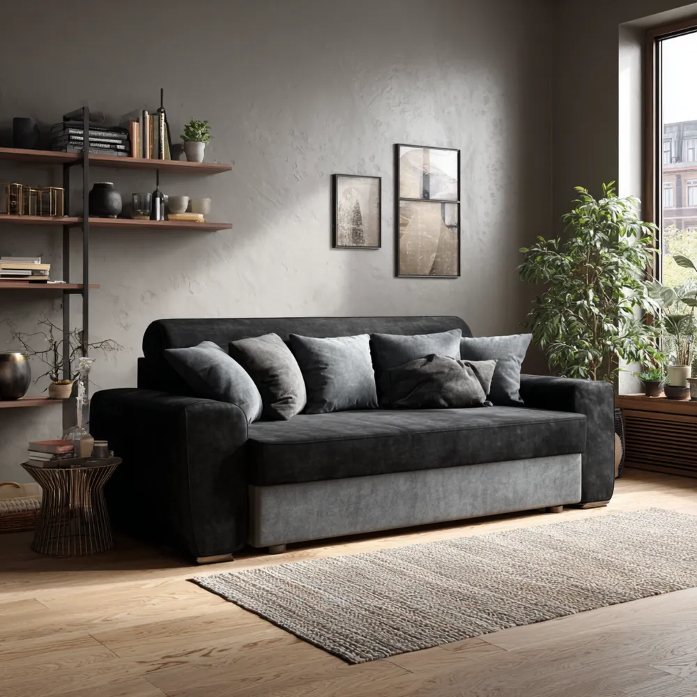 Divano due posti in velluto 180x85x80 cm – Nero/Grigio – Design contemporaneo-Interaviro