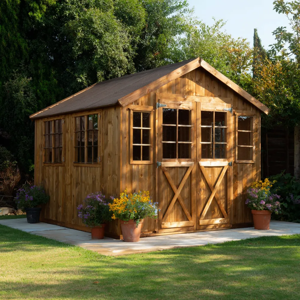 Casetta da giardino in legno 300x250x250 cm - Naturale - Design classico-Interaviro