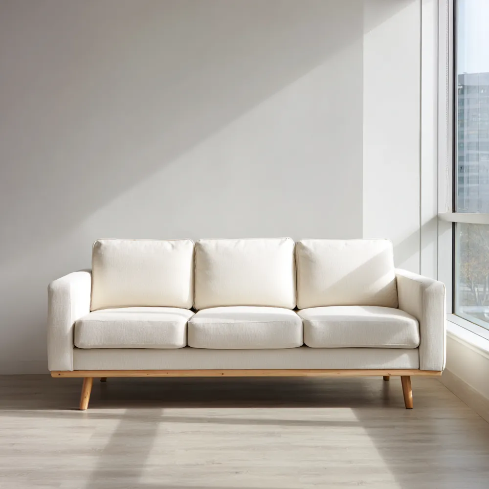 Divano tre posti imbottito in tessuto 200x85x75 cm – Crema – Design moderno-Interaviro