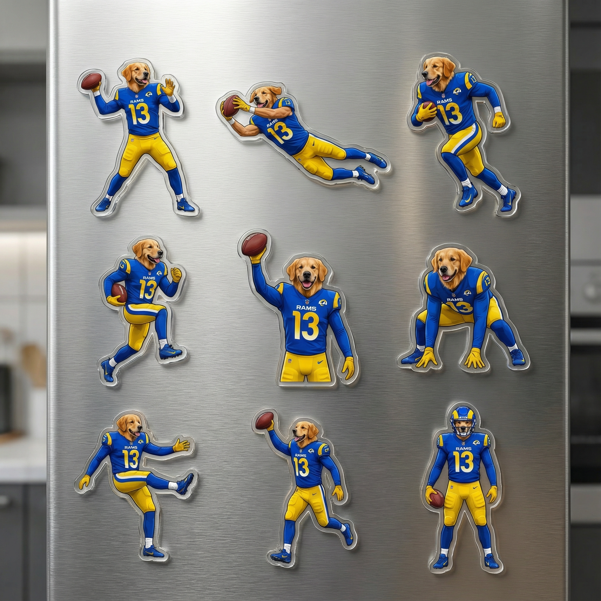 Custom Pet All-Star: Personalized American Football Acrylic Fridge Magnets - Turn Your Pet into an MVP (Set of 9 Action Poses)