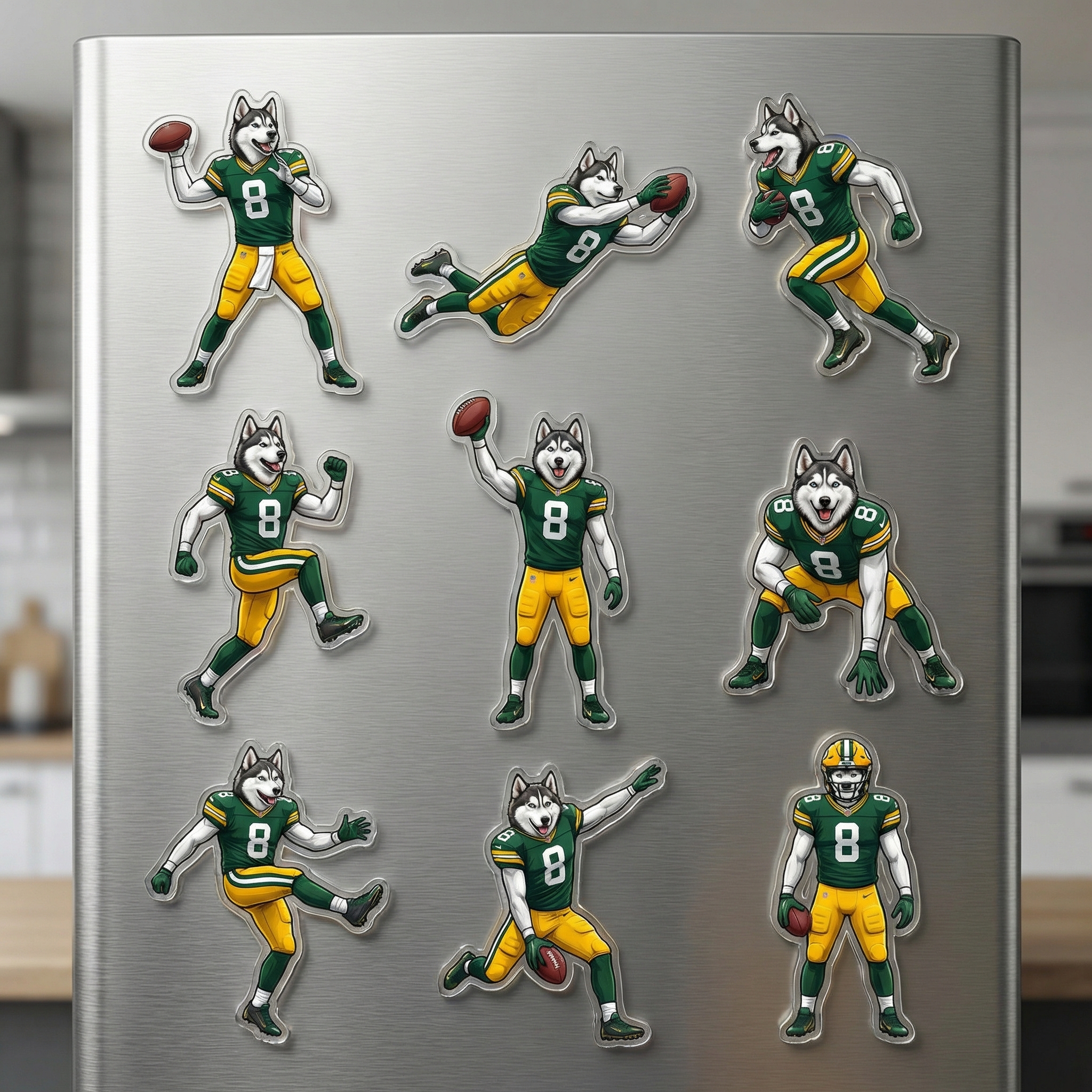 Custom Pet All-Star: Personalized American Football Acrylic Fridge Magnets - Turn Your Pet into an MVP (Set of 9 Action Poses)