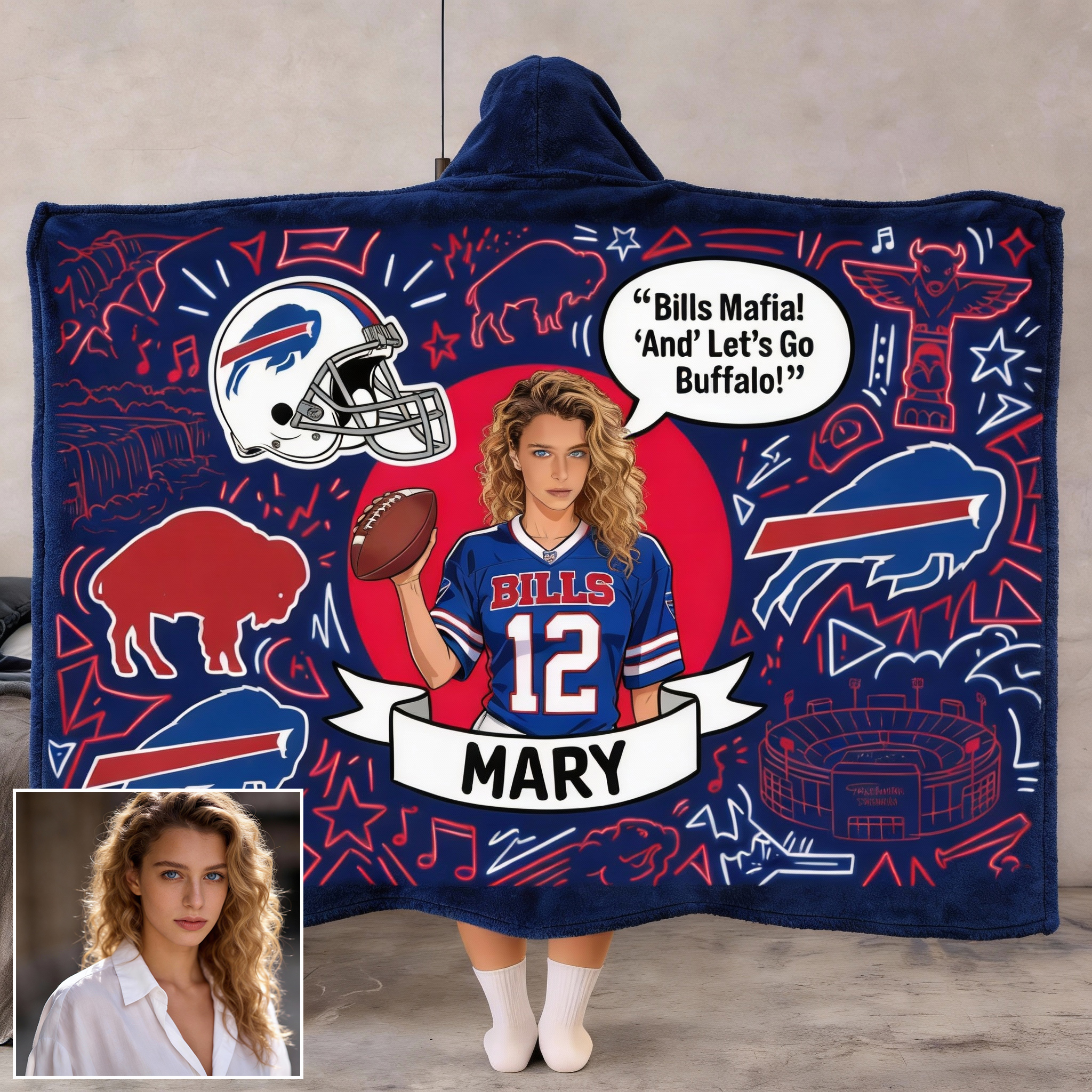 Personalized Baseball Hoodie Blanket，Customizable with avatar, name, and number; a gift for boys, a gift for friends, baseball players, and baseball teams.