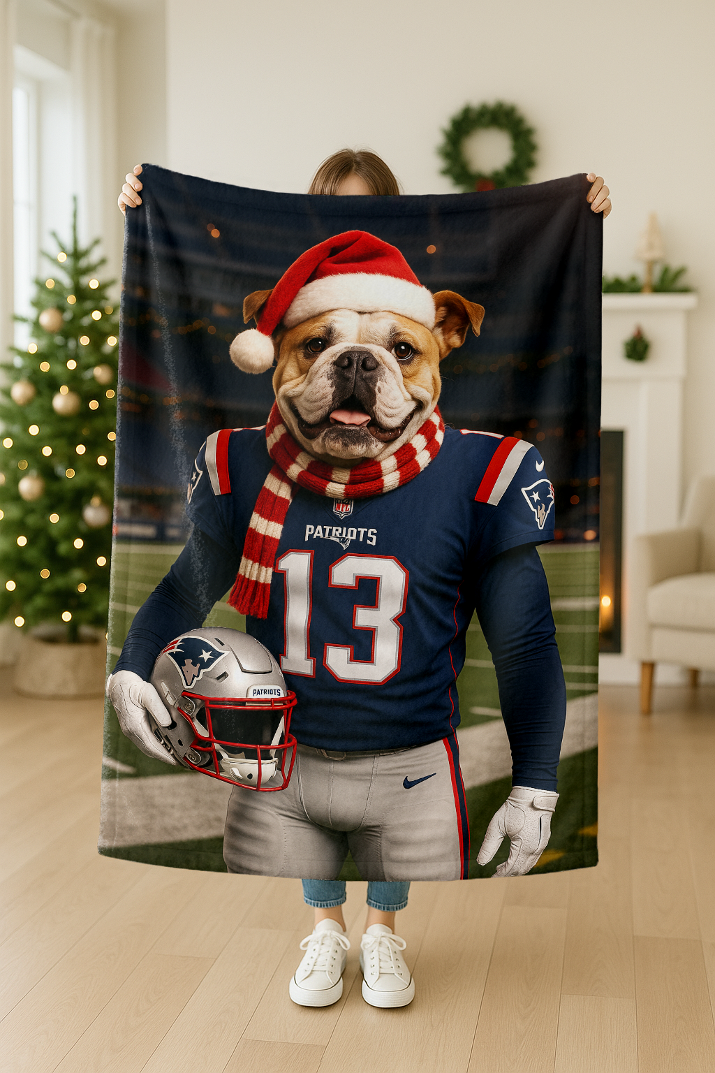 Christmas Hand-Painted Custom American Football Pets Blankets🎄🏈