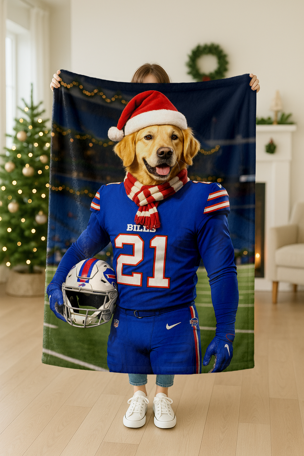 Christmas Hand-Painted Custom American Football Pets Blankets🎄🏈