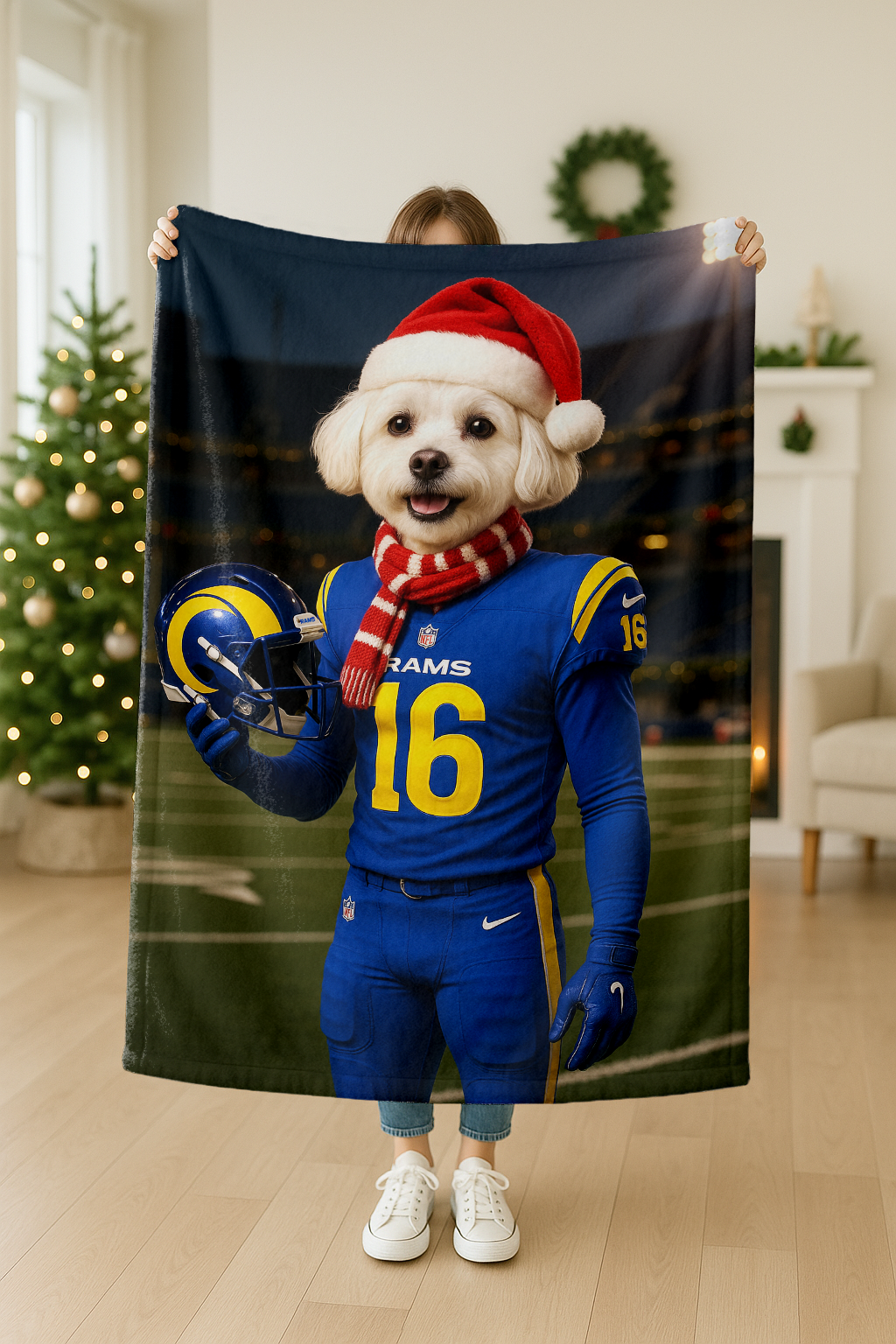 Christmas Hand-Painted Custom American Football Pets Blankets🎄🏈