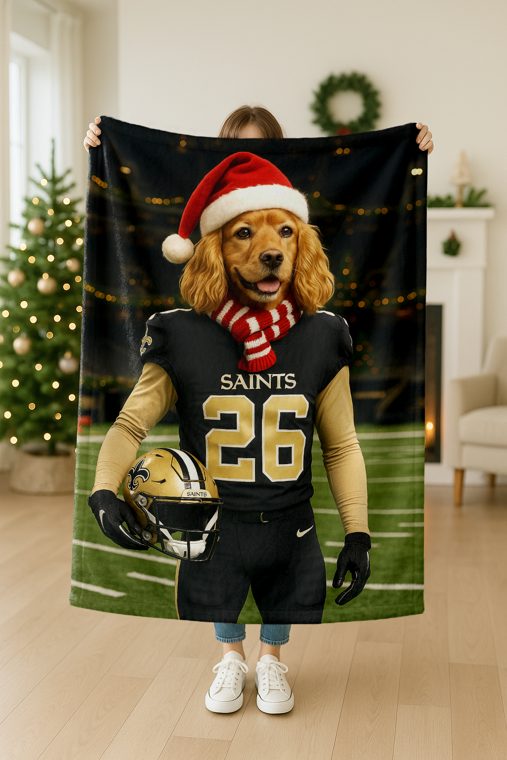 Christmas Hand-Painted Custom American Football Pets Blankets🎄🏈